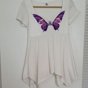 White and Purple Butterfly Women's Top